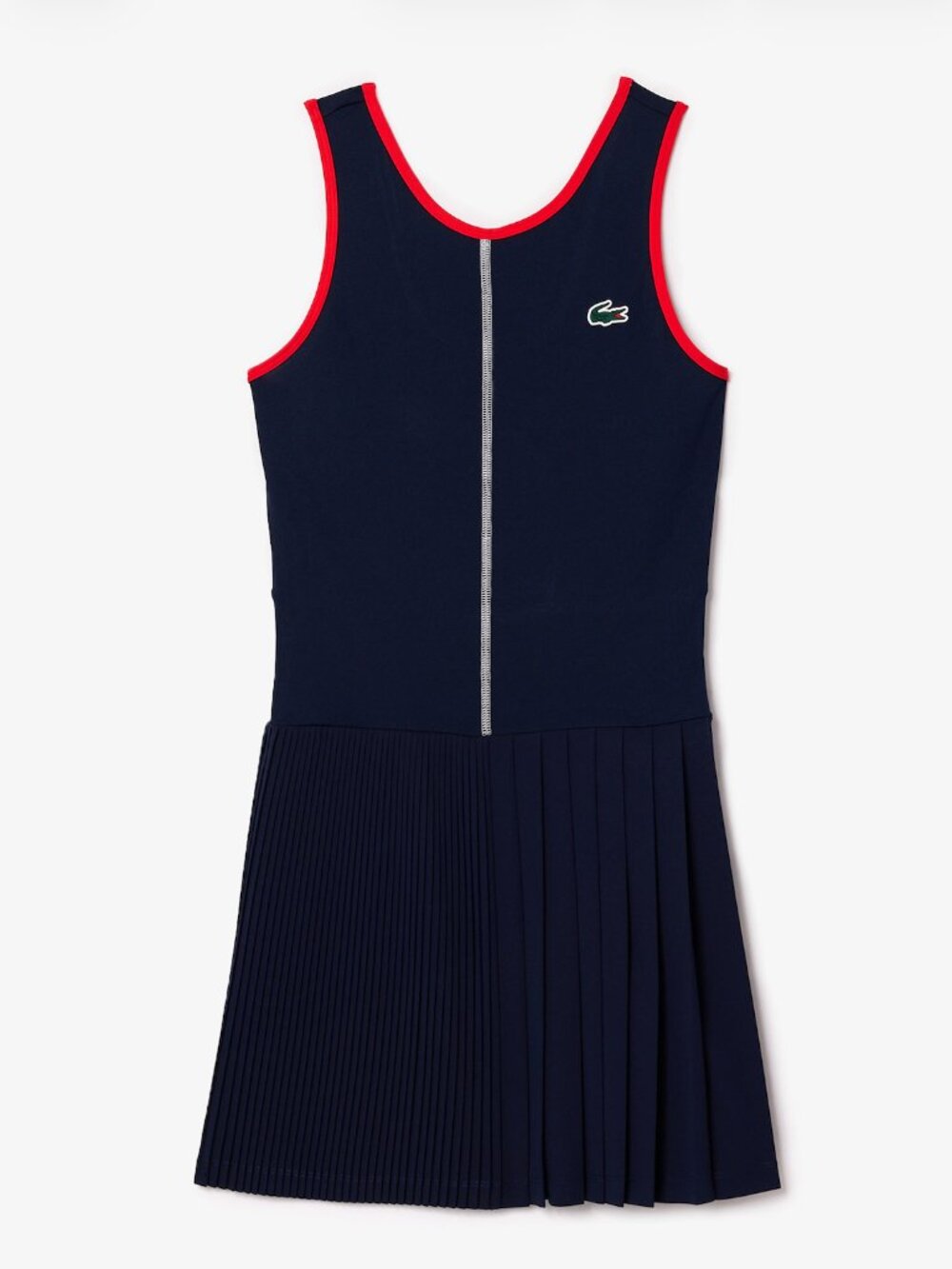 Lacoste Ultra-Dry Tennis Dress NWT Navy Red Trim Keyhole Pleated Size 2